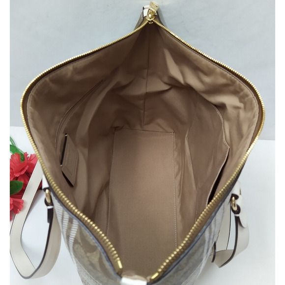 Coach Gallery Tote Bag In Signature Canvas With Hunting Fishing Plaid Print - Picture 11 of 16